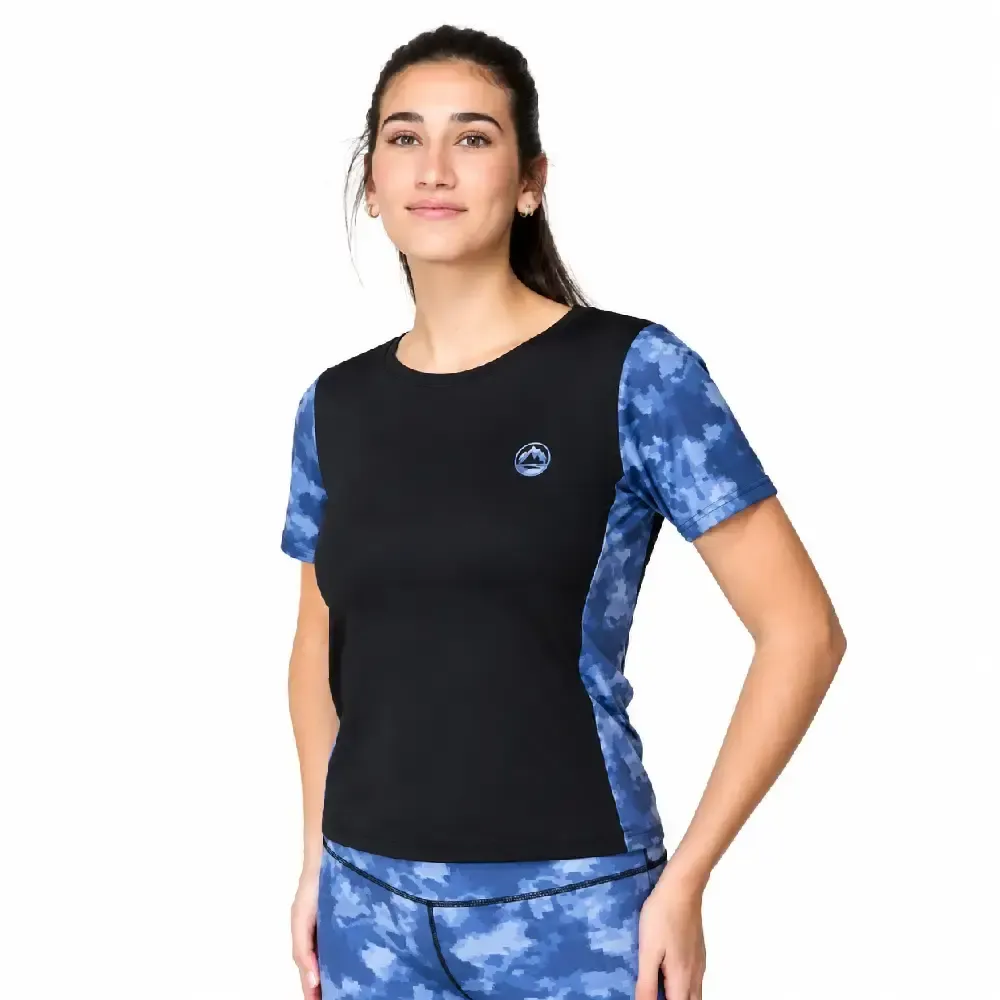 CAMISETA MUJER JHAYBER NAIROBI BLACK SKY BLUE | DEPORTE FITNESS TRANSPIRABLE — color Negro
