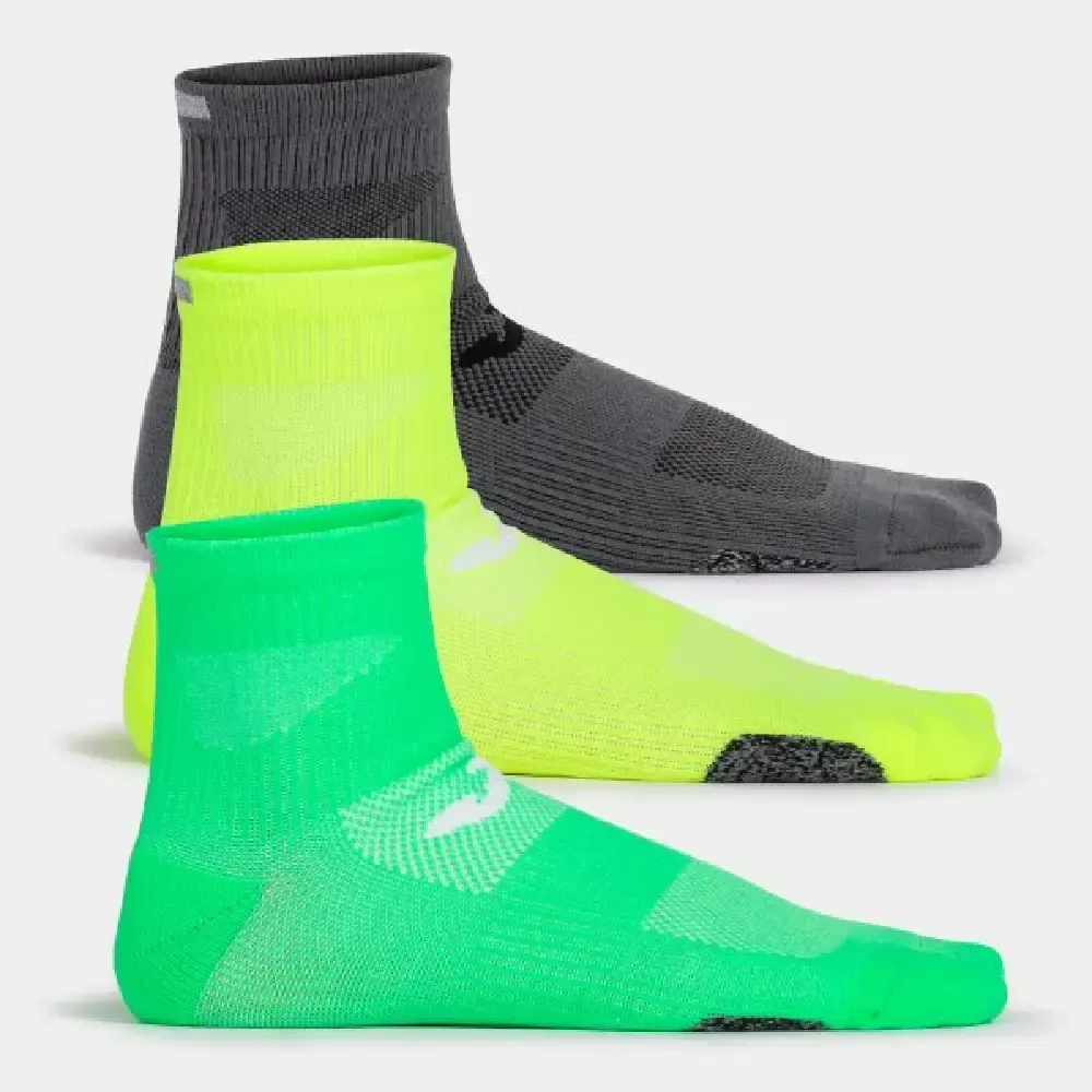 CALCETINES RUNNING NIGHT VERDE FLÚOR GRIS TRANSPIRABLES DEPORTIVOS