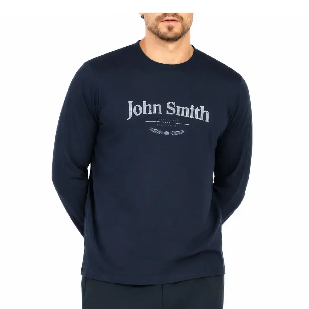 CAMISETA ALGODÓN CABALLERO JOHN SMITH BARZA MARINO| MANGA LARGA CONFORT DEPORTIVO — color Azul Marino